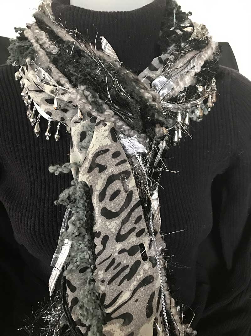 Black Animal Print with Silver Beads Handmade scarves