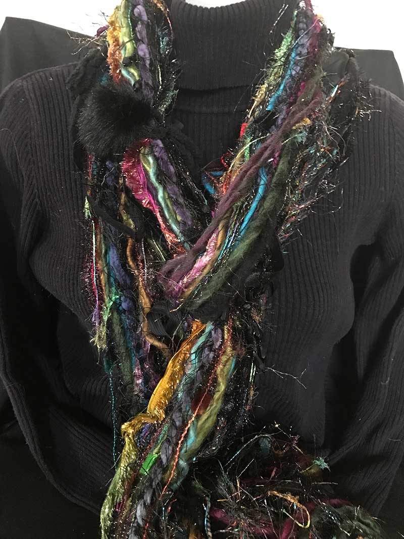 Multi Color with Furballs Handmade scarves