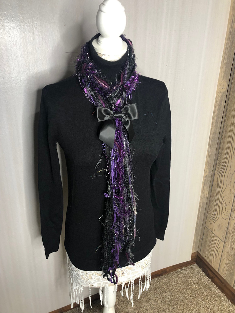 Black, Purple with Bow Handmade scarves